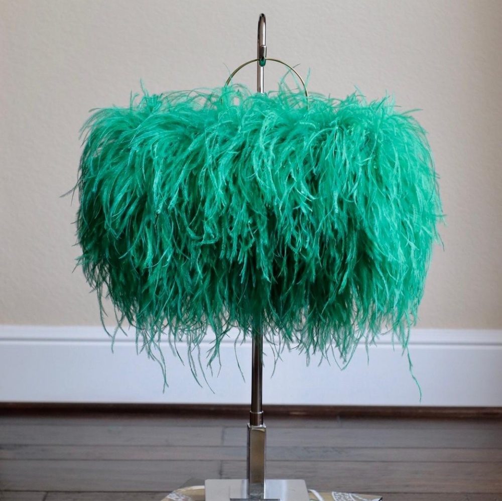 Ostrich feather handbag - emerald green